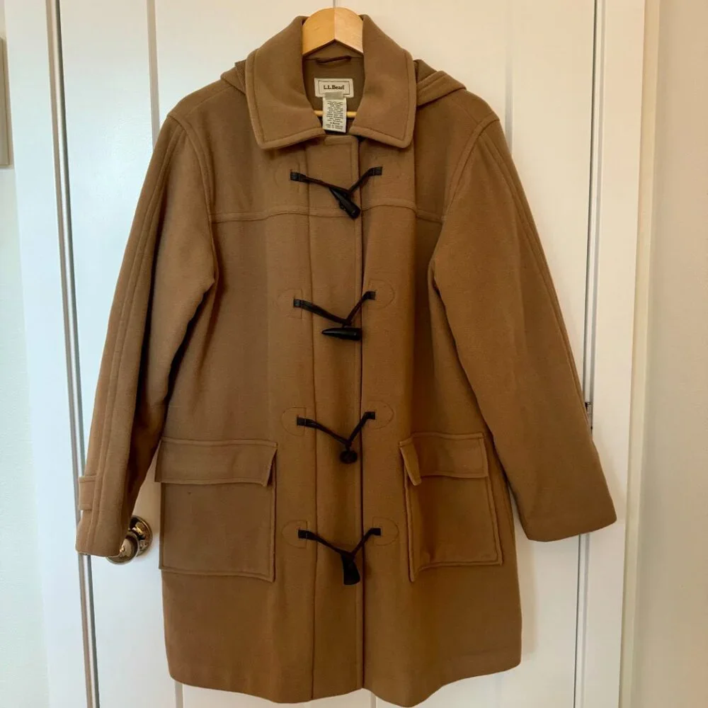 Vintage L.L. Bean Duffel Coat with Removable Hood - Lined - Camel - Size M - Picture 10 of 16